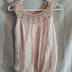 Elegant Blush Pink Silk Lined Tank Balloon Hem With Crochet Lace Trim Sz Small